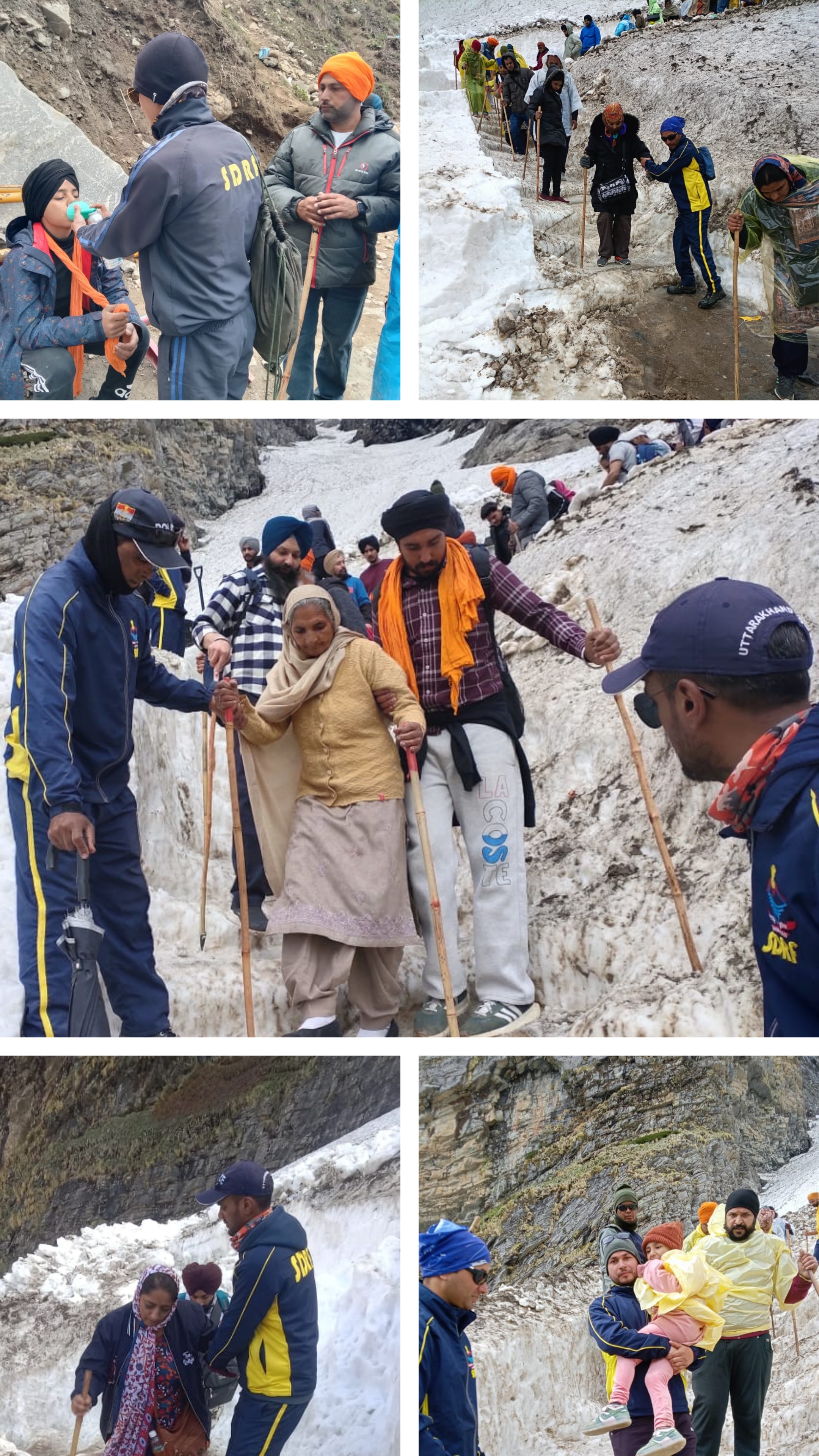 अटलाकोटी ग्लेशियर में कठिन रास्तों पर श्रद्धालुओं की सहायता कर रही एसडीआरएफ