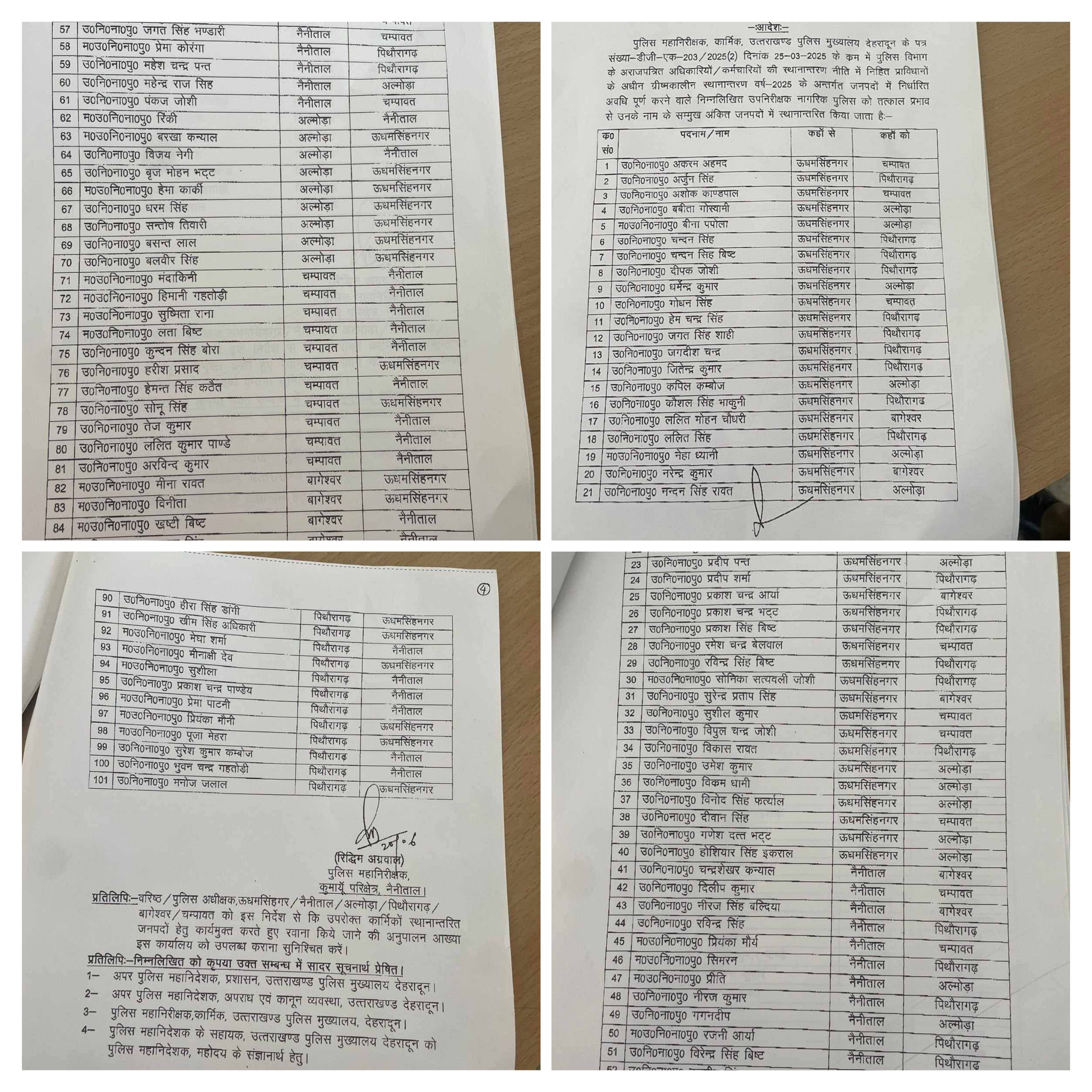 कुमाऊं जोन में पुलिस कर्मियों के बंपर तबादले
