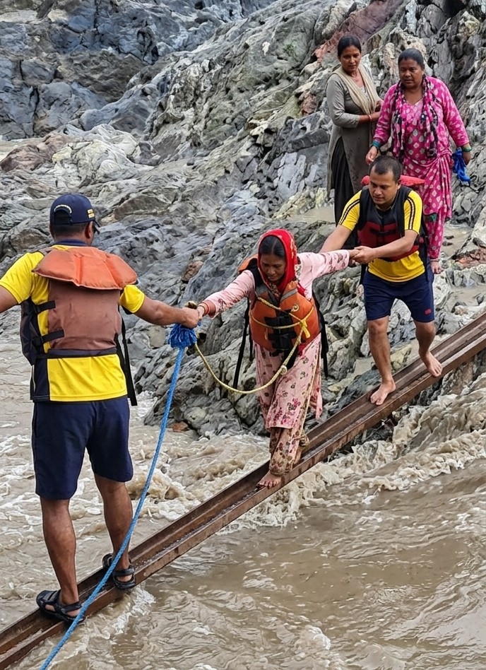 जान जोखिम में डालकर एसडीआरएफ जवान ने बचाईं तीन महिलाओं की जान*